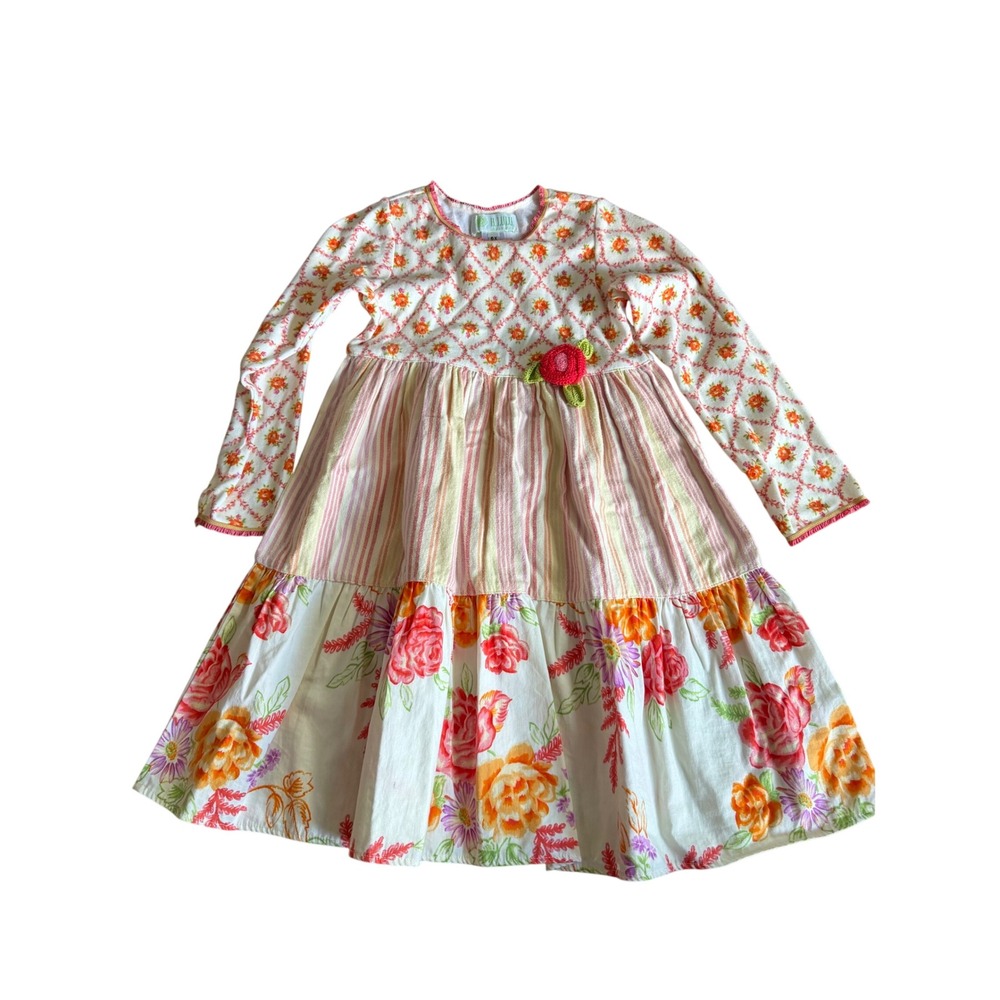 B. Lulu Girls Floral Mixed Print Tiered Maxi Dress Orange Pink White Size 6X